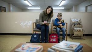 Parent and child waiting for therapy session