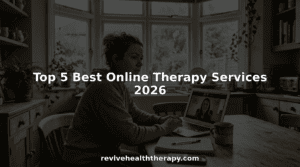Woman on remote therapy video call at home