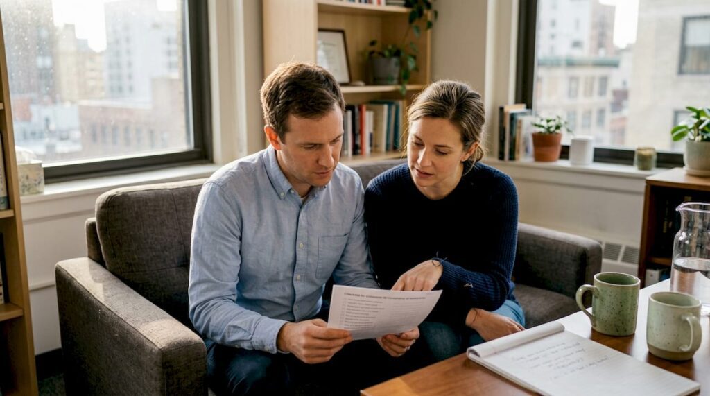 Couple talking in therapist’s office