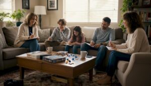 California family in therapy session at home