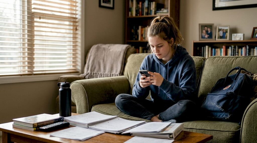 Teen using phone for mental health checklist