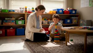 Child and therapist in play therapy session