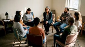 Therapist leading real group session