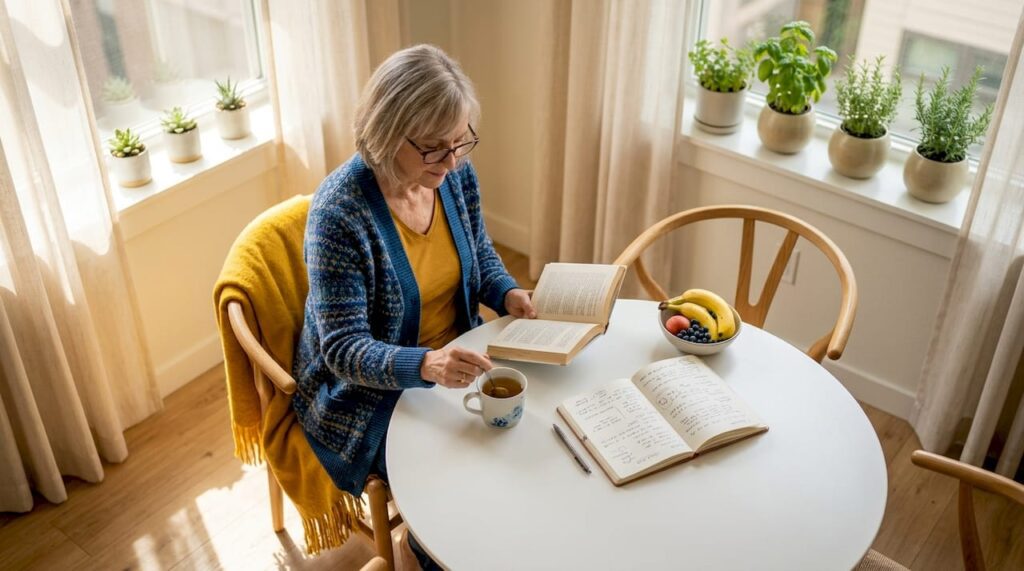 Older woman enjoying quiet healthy morning routine