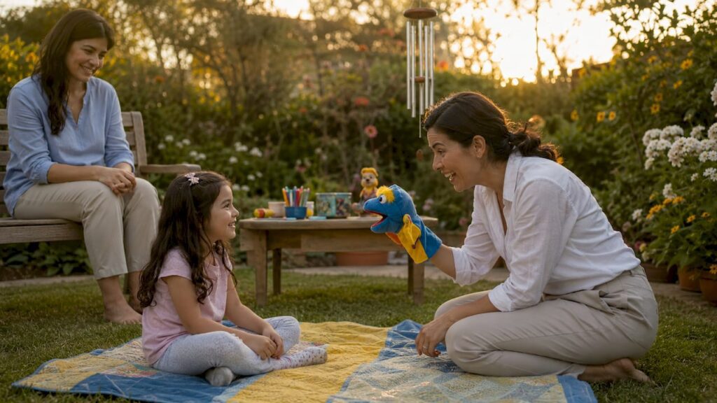 Mother and daughter in child-inclusive therapy session