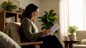 Therapist reviewing digital tools in office