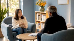Adult woman engaged in self-esteem therapy session