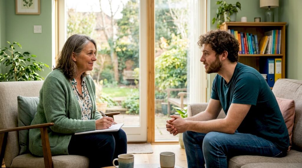 Therapist and client in psychodynamic therapy session