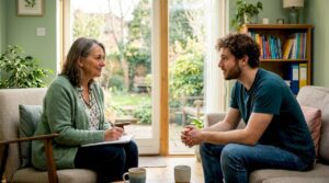 Therapist and client in psychodynamic therapy session