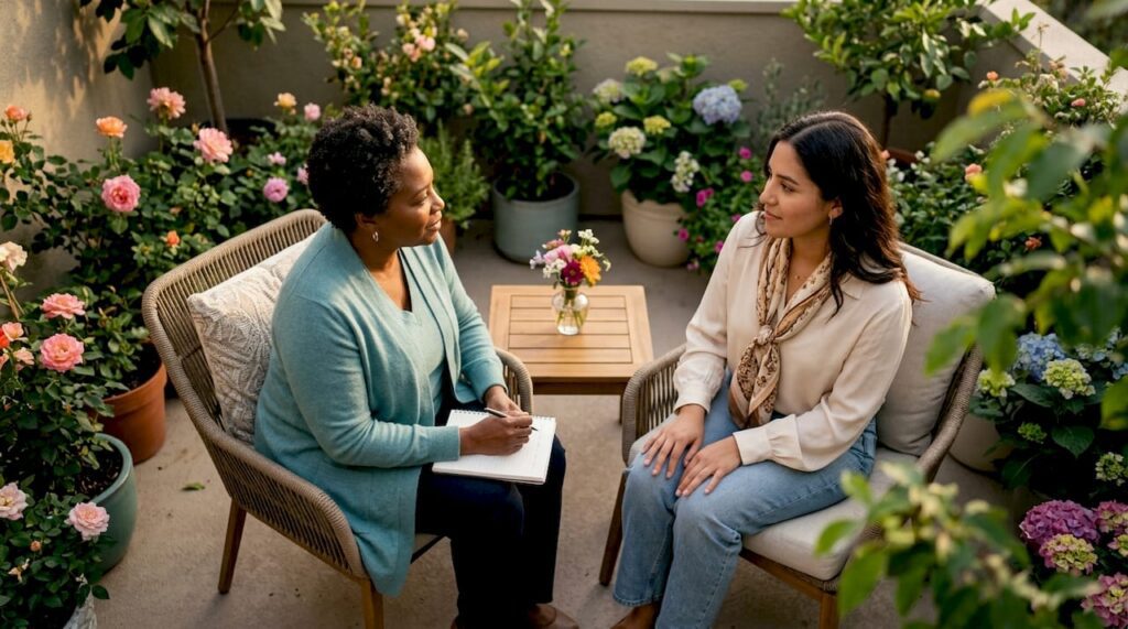 Therapist and client in trauma therapy session
