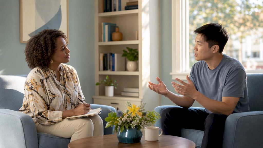 Therapist and client during emotion-focused therapy session