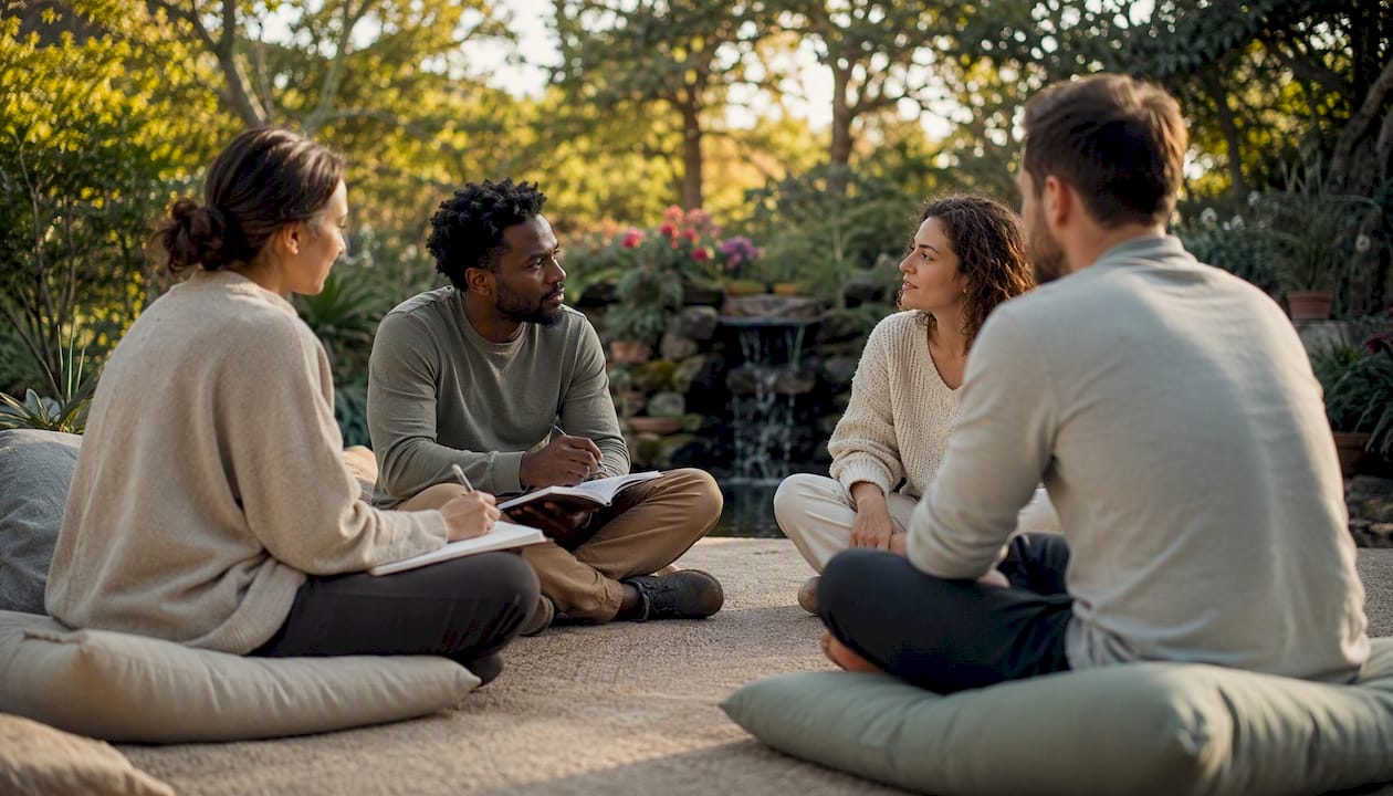 Group in peer support discussion session
