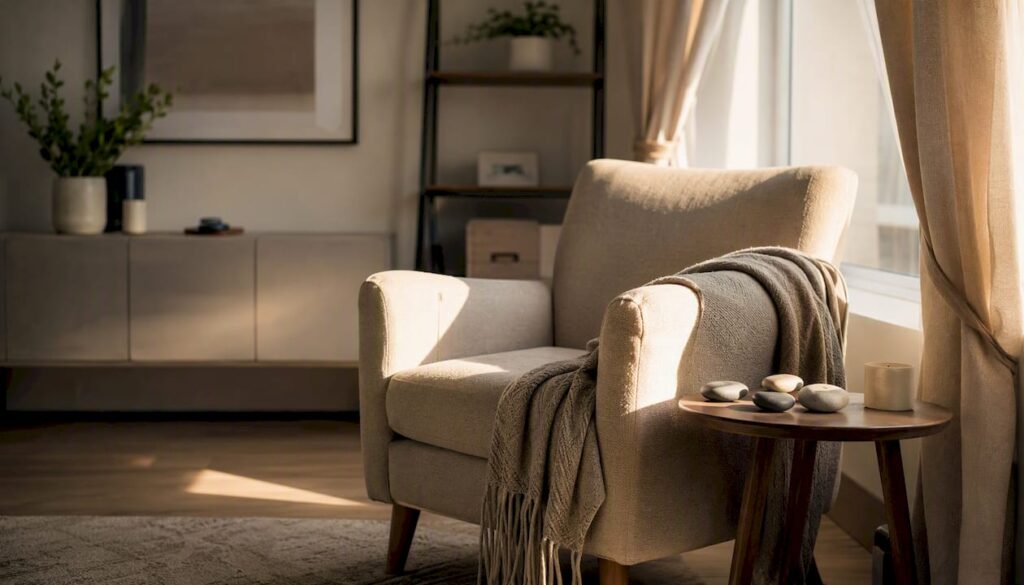 Calm therapy room with tactile objects