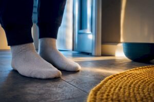 Adult pressing feet firmly into floor