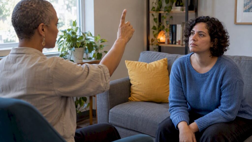 Client following therapist's hand during EMDR