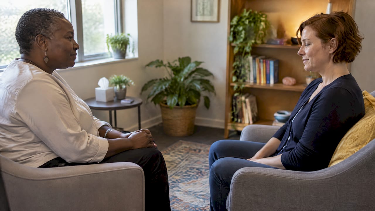 Therapist observing client's mirrored posture
