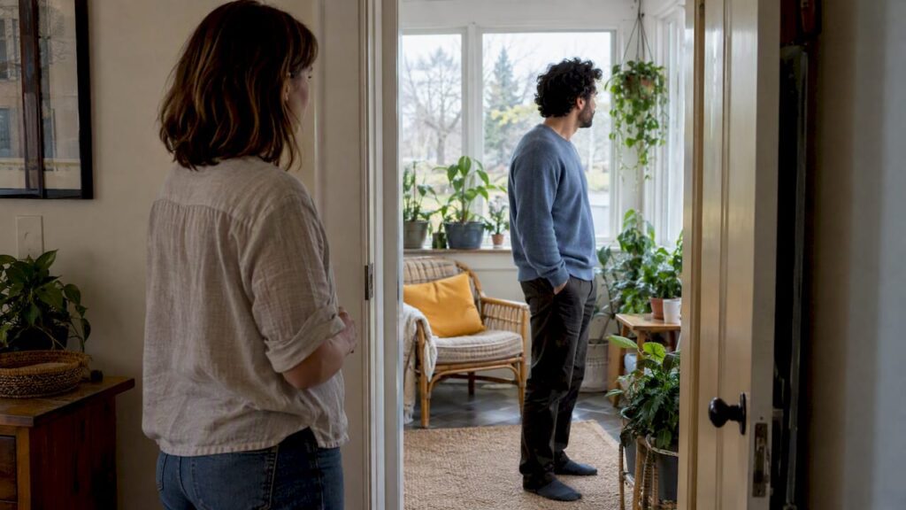 Partners taking a calm pause at home